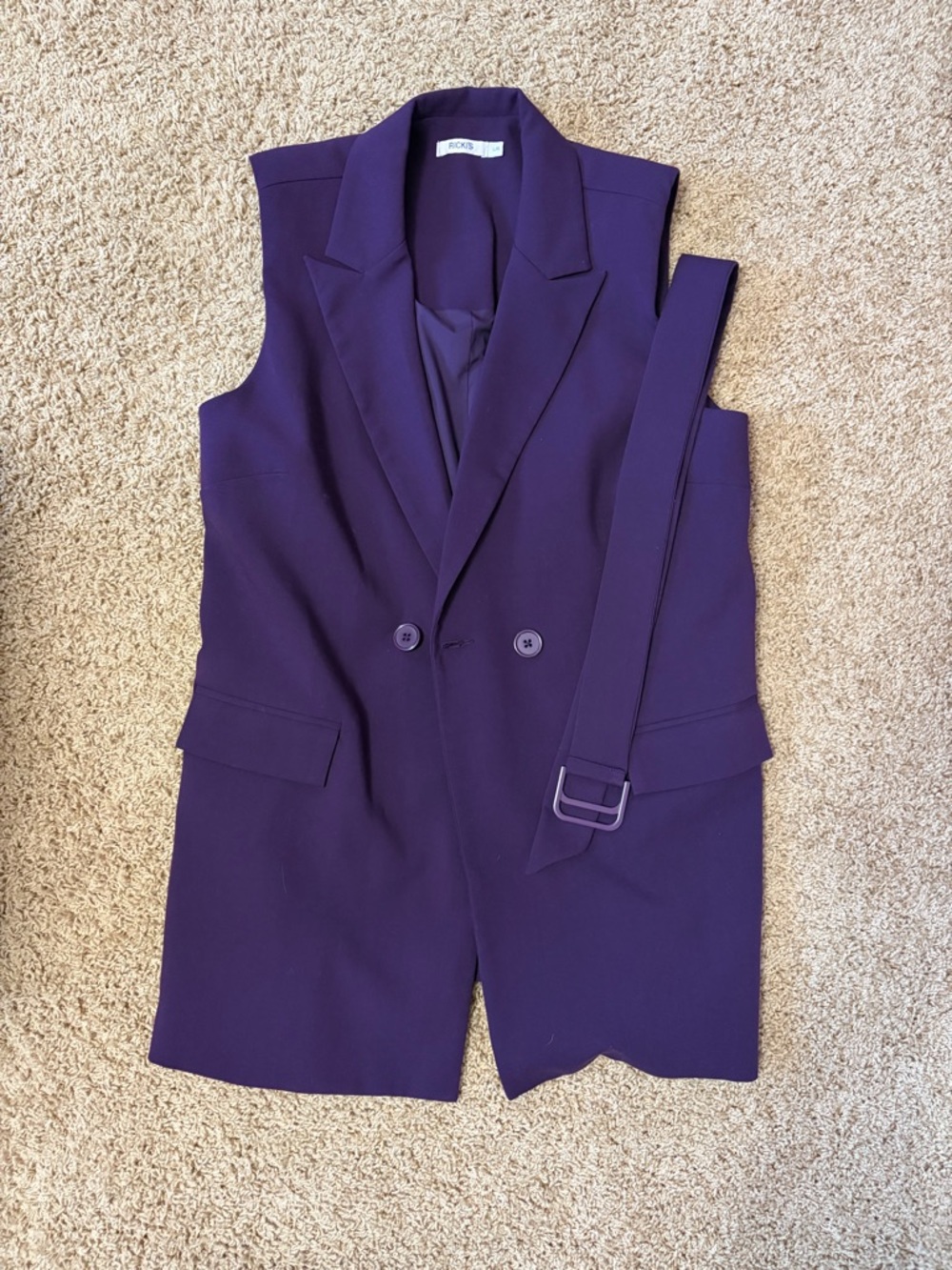 Ricki's Sleeveless Double-Breasted Deep Purple Blazer with Belt